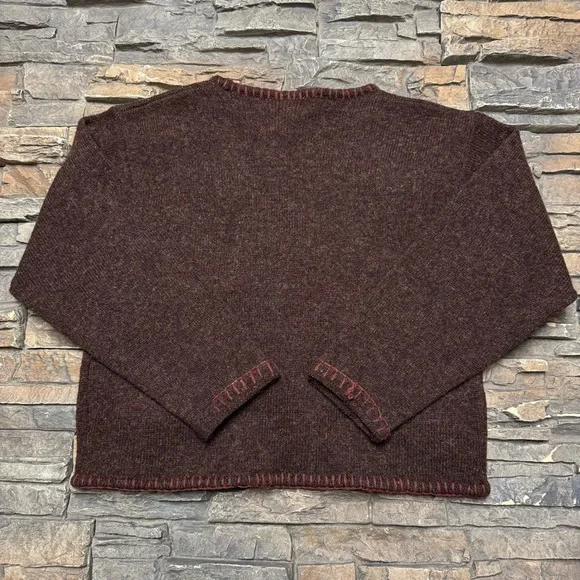 Vintage LL Bean Wool Cardigan Sweater Women’s Medium Crop Leaves Fall Button - Picture 6 of 8